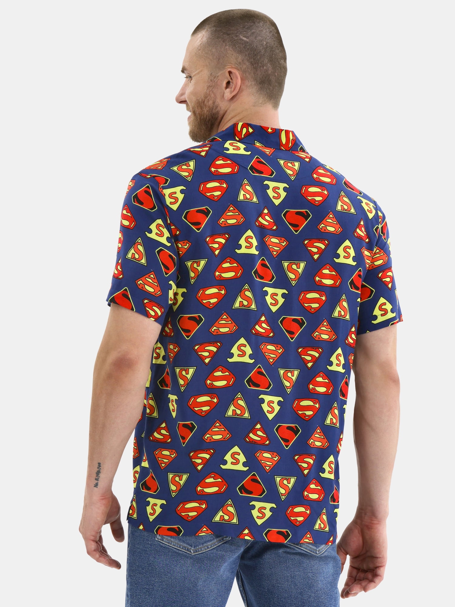 Superman Men's & Big Men's Graphic Timeline Logos Button-Up Shirt, Sizes S-3XL