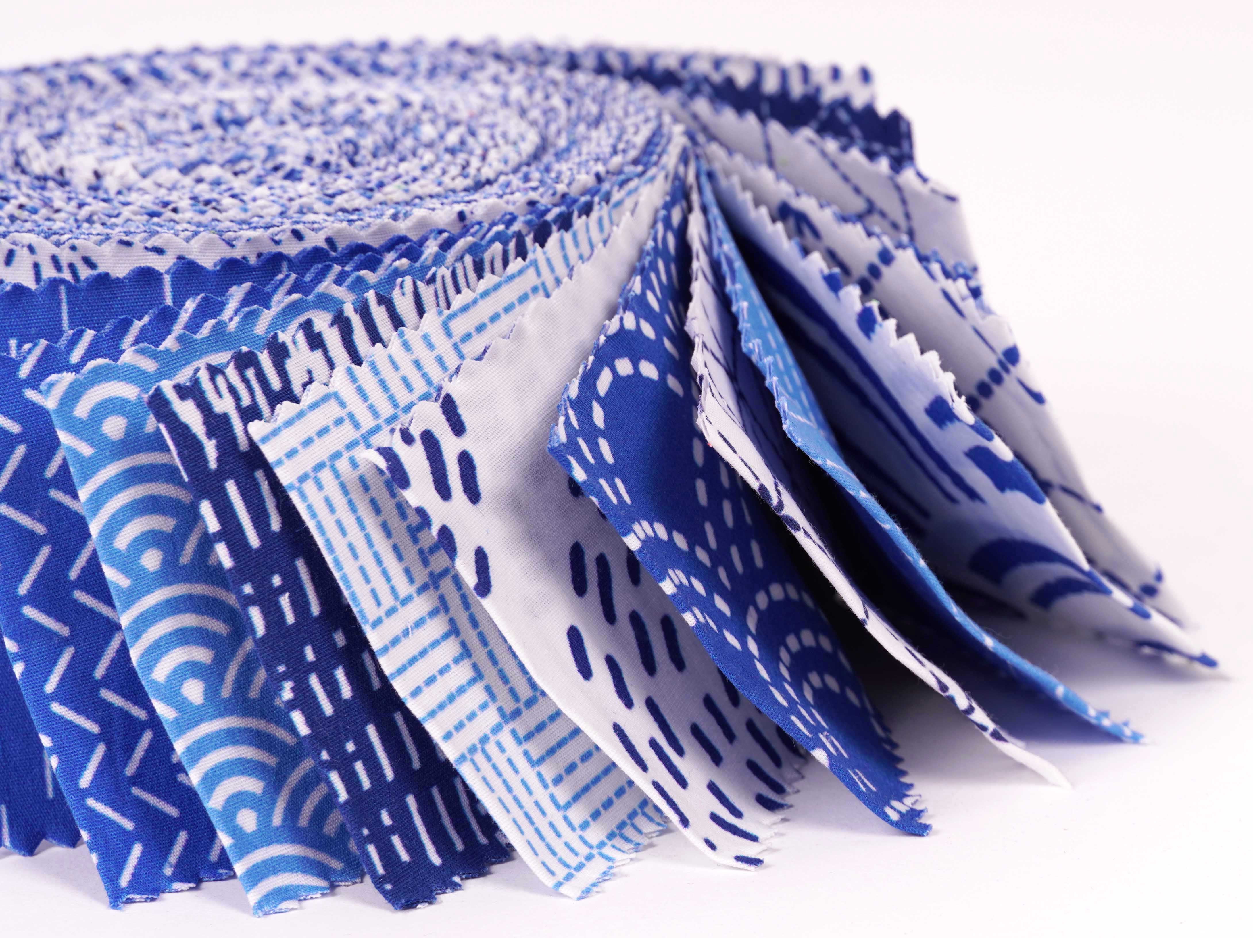 Soimoi 40Pcs Japanese Sashiko Print Cotton Precut Fabrics For Quilting Craft Strips 2.5x42inches Jelly Roll - Medium Blue