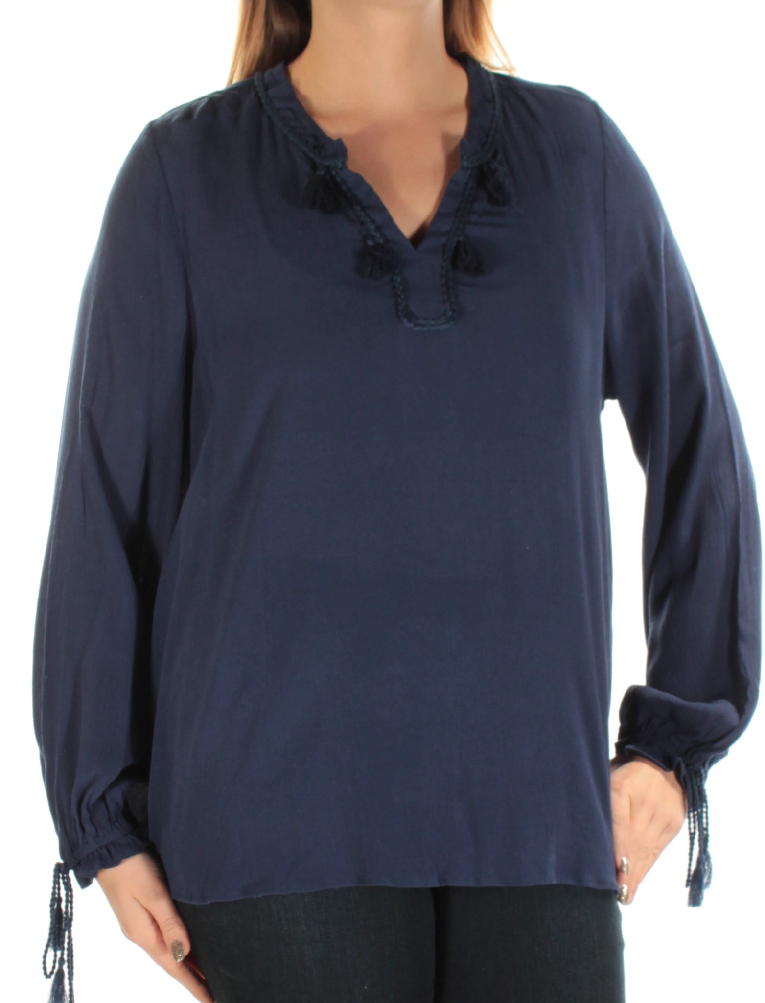 John Paul Richard Women Plus Size 1x 2x 3x Navy Blue Crochet Tunic Top Blouse