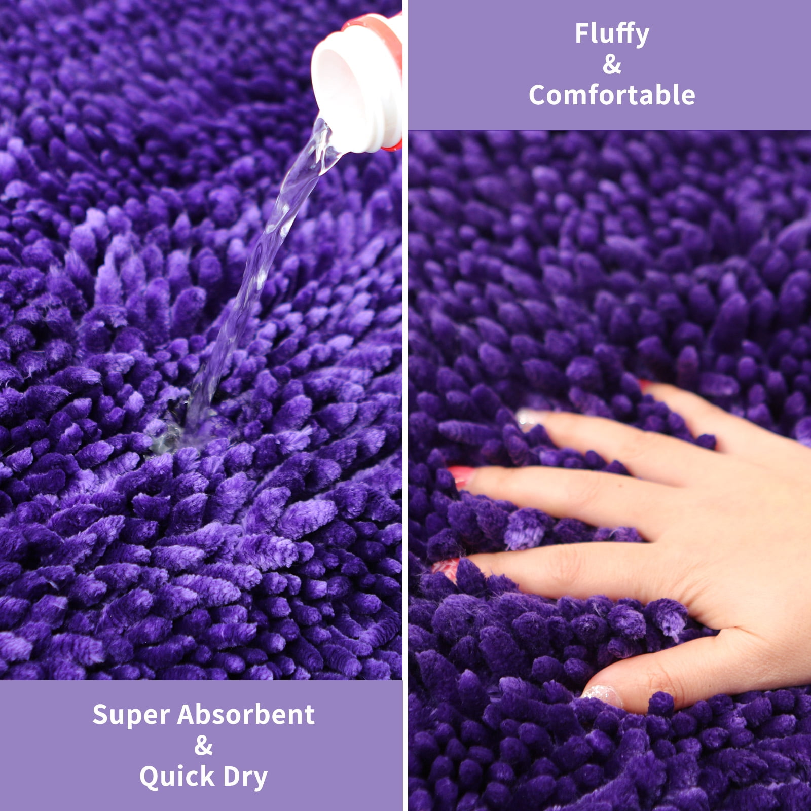 Civkor Bathroom Rugs, Bath Mats Set 2 Pieces Non Slip, 31x20 Plus 24x16Inch, Machine Washable, Soft Shiny Chenille and Quick Qry, Dark Purple