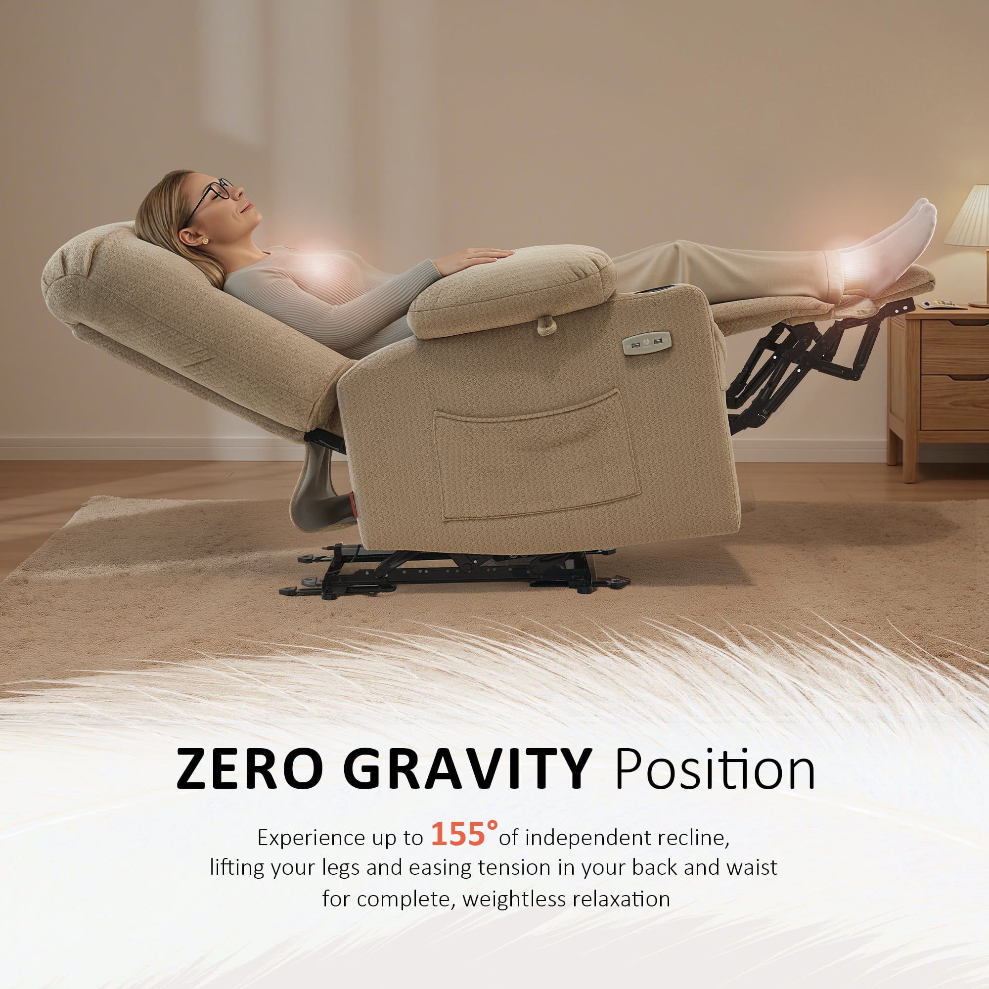 MCombo Electric Power Recliner Chair w/ Massage USB Cup Holders for Living Room Beige Fabric 6079