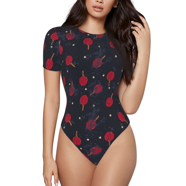 Fotbe Ping Pong Body de Mujer con Cuello Redondo y Mangas Cortas, Sin Mangas Ajustado, Suave, Cómodo y Básico-XX-Large