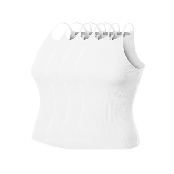 MixMatchy Women's 4-Pack Simple Casual Basic Active High Neck Ribbed Tank Top