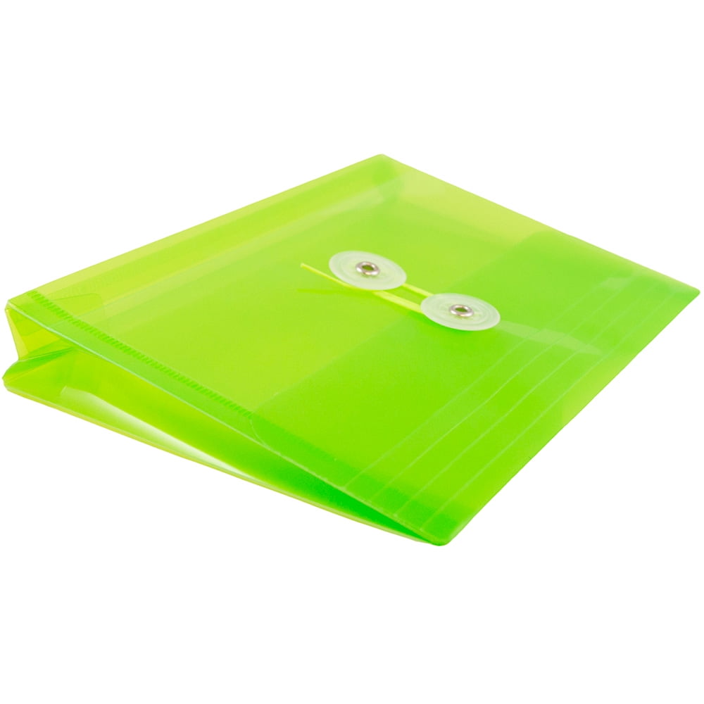 JAM Paper Plastic Envelopes with Button & String Tie Closure, Index Size, 5 1/2 x 7 1/2, Lime Green, 3/Pack