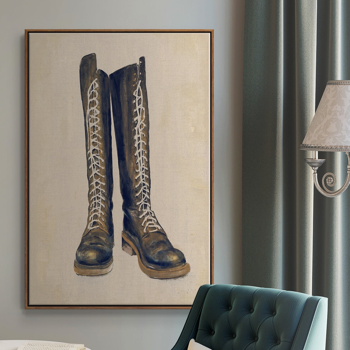 The Shoe Fits III V1 Framed Premium Gallery Wrapped Canvas - Ready to Hang - 17 x 25 - Walnut Floating Frame