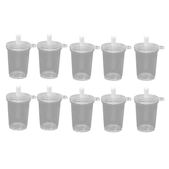 Jesscasday 10 Pcs/Set Mini Lovely Coffee Cups Acrylic Simulation Milk Tea Cup with Lids