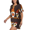 thumbnail image 2 of Fuzoiu Fall Gnomes Print Women's Short-Sleeved Pajama Set,Lounge Sleepwear Set,Womens Pajama Sets 2 Piece,Button-Up Top and Shorts with Pockets-Medium, 2 of 7