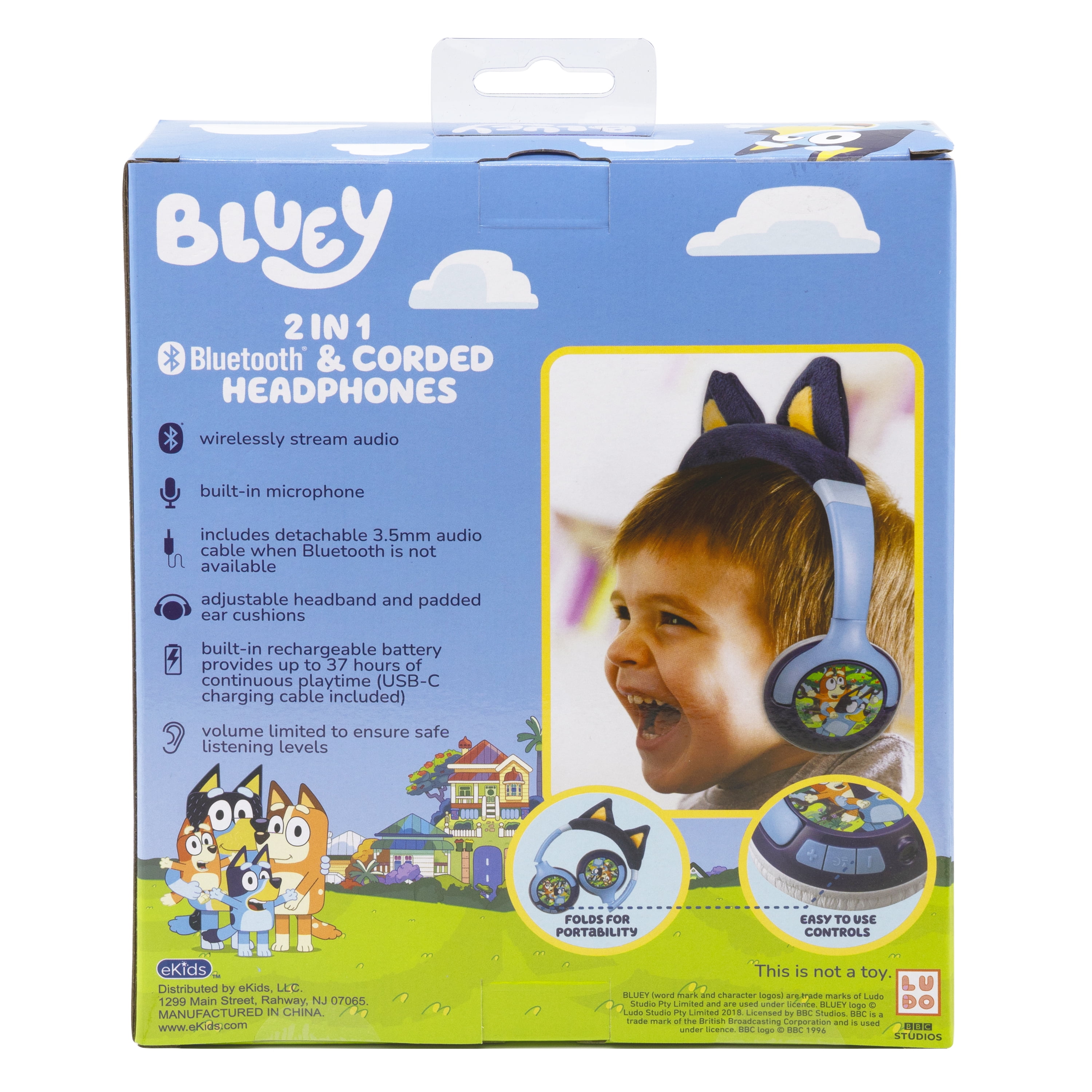 Ekids, Bluey, Bluetooth Headphones with Cord Option, Children Ages 6 and up, Over-Ear Headphones