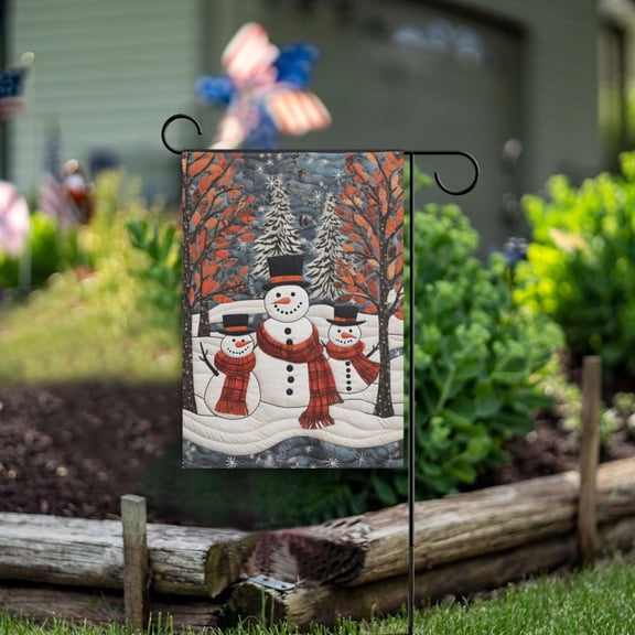 Christmas Snowman Trees Garden Flag Double Sided Outdoor Banners for Courtyard Outdoor Lawn Farmhouse Holiday Decorations