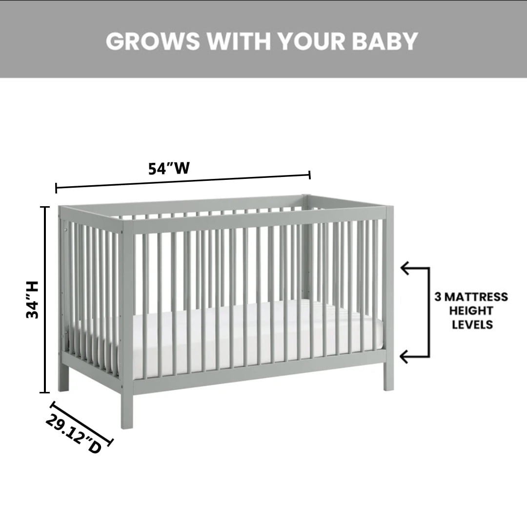 Oxford Baby Essential Island Full Size 4-in-1 Convertible Crib with Round Spindles, Gray