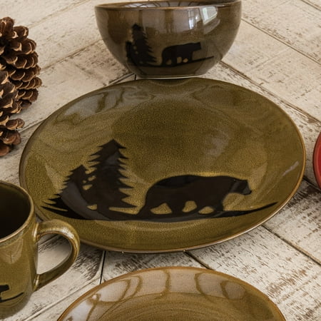 Moose Stoneware - Moose and Bear Lodge Stoneware Bear Dinner Plate - Cabin Kitchen Tableware