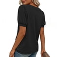 thumbnail image 7 of Ayolanni Solid T Shirts for Women Patchwork Collarless Short Sleeve V-Neck Blouse Workout Puff Plus Size Dressy Tees 2026 Summer Tops Black L, 7 of 7