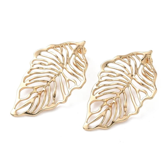 18K Gold-Plated Stainless Steel Leaf Shiny Leaf-Shaped Cut-Out Patterns Stud Earrings 2.26 in E57