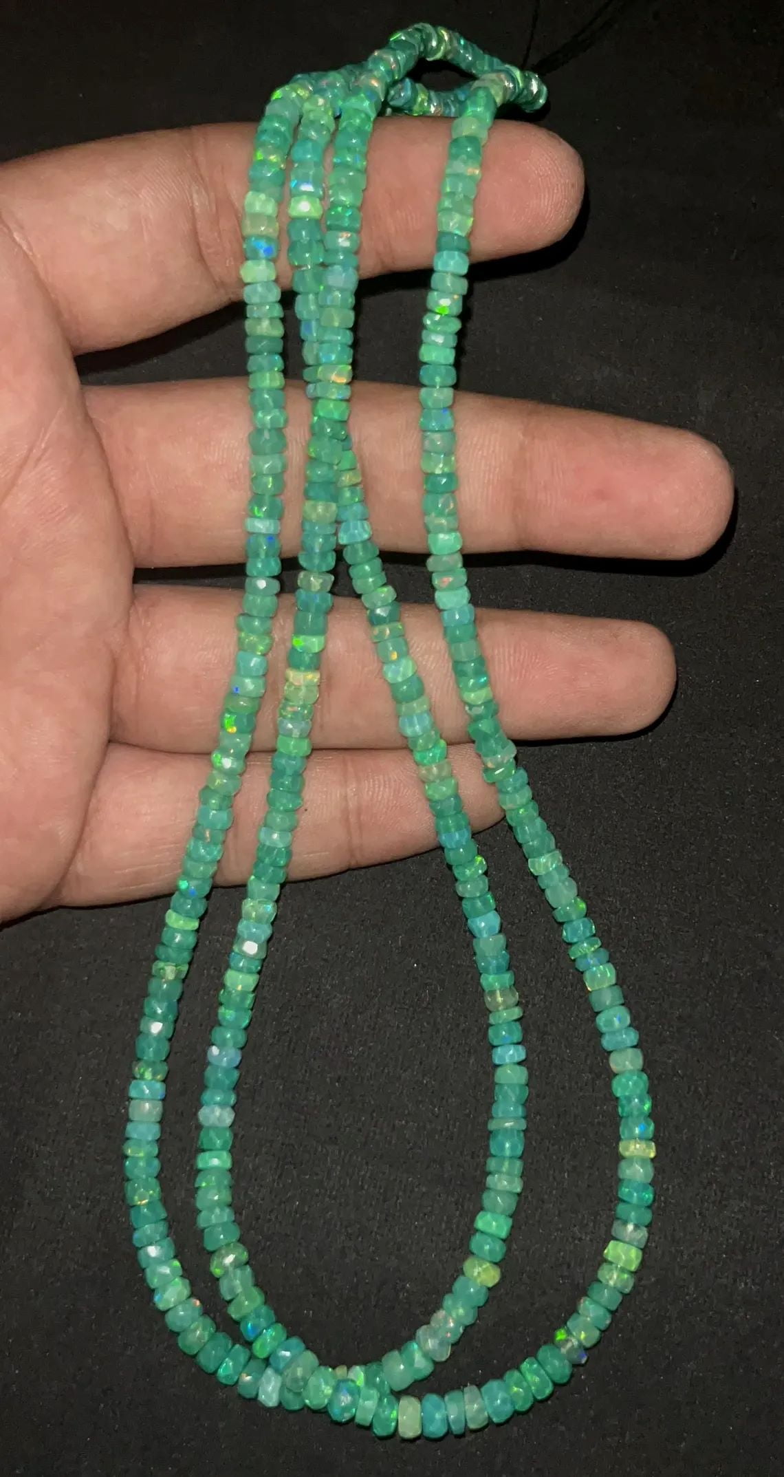 AAA+ Green Ethiopian Opal Faceted Rondelle Beads 3-4mm Green Faceted Opal Beads 16 Inch Green Opal Beads Rondelle Green Opal Strand