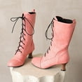 thumbnail image 5 of Bnwani Womens Boots New Winter Fashion Toe High-Heel Flat Mid-Calf Versatile Casual Boot Pink Size 7.5, 5 of 8