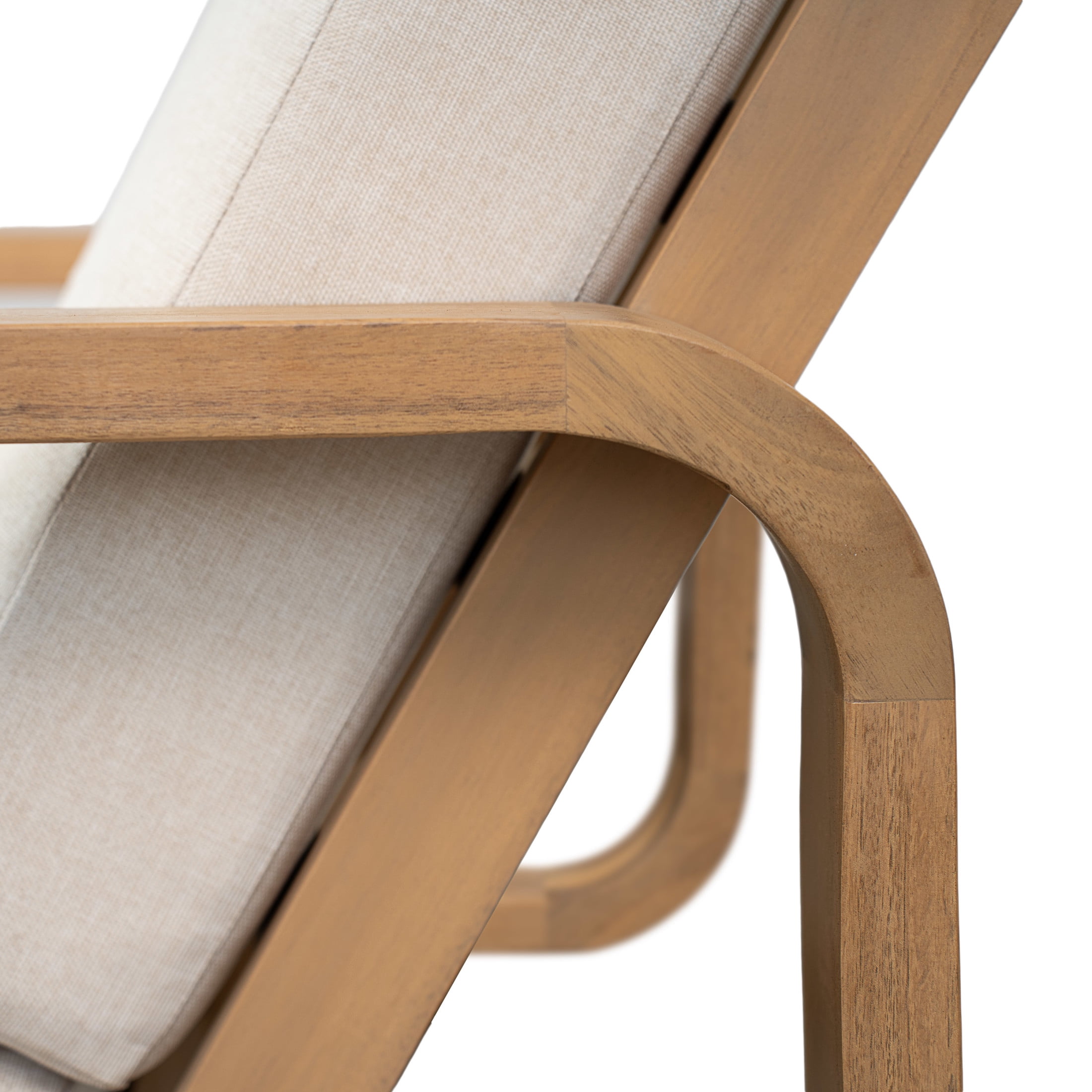 Christopher Knight Home Outdoor Acacia Wood Lounge Chair with Beige Cushion, Curved Frame, Light Teak, Set of 2