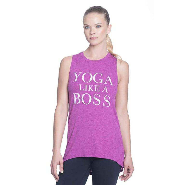 gaiam women's graphic active crewneck tank top - yoga shirt for women -  purple wine heather, small