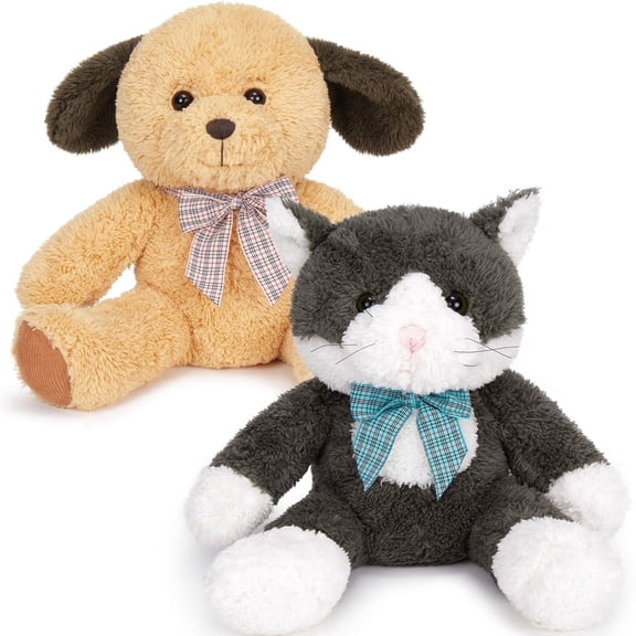 Muiteiur 2Pcs Cat and Dog Stuffed Animal Soft Stuffed Animals (Cat/Dog)