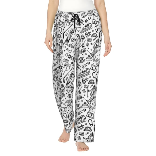 Fotbe winter Ski Element Pantalones de Pijama para Mujer, Pantalones de Dormir, Pantalones Pj con Cordón y Bolsillos-Large