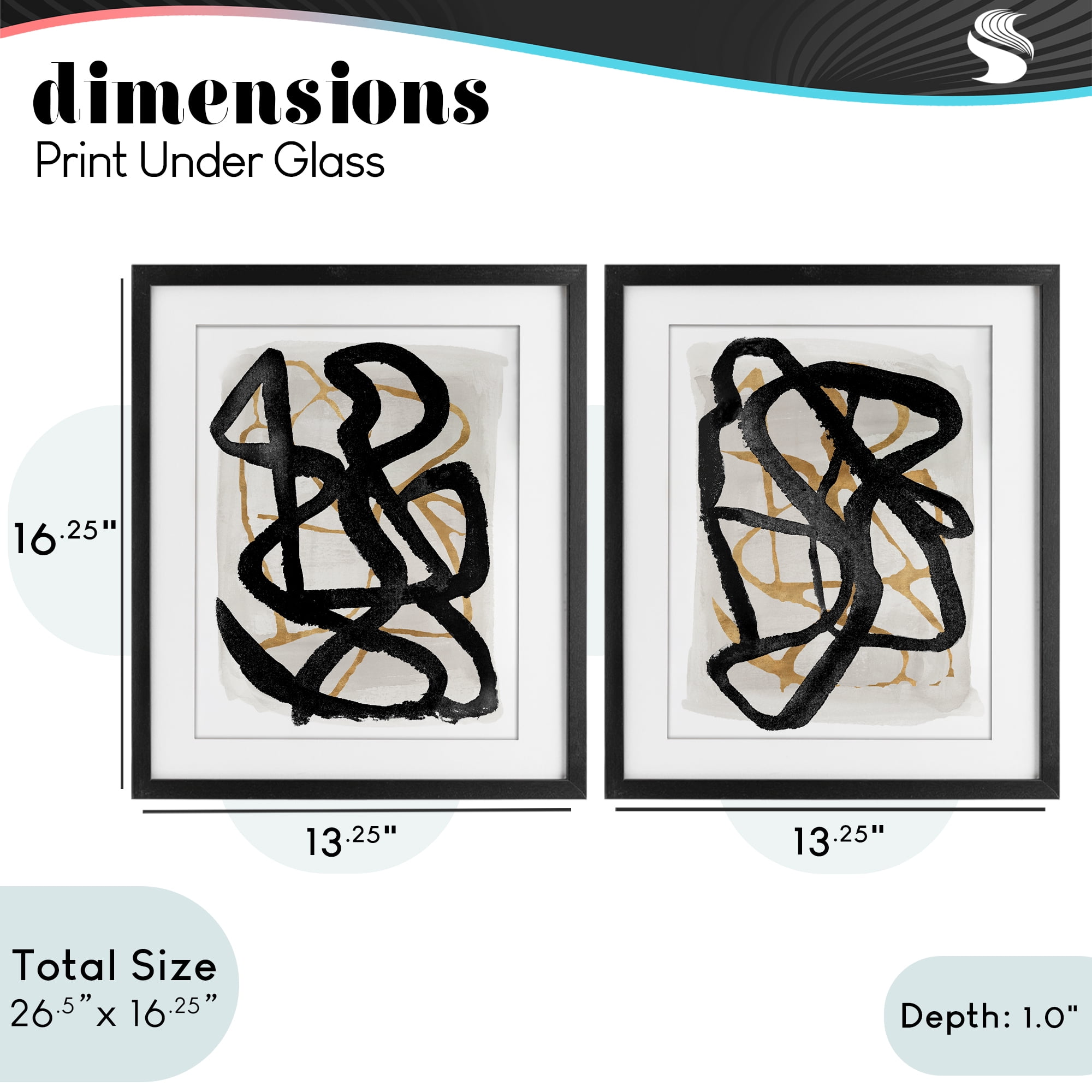 Stupell Industries Contemporary Hindsight Squiggles 2 Piece Black Framed Print Under Glass Set, design by Lucille Price
