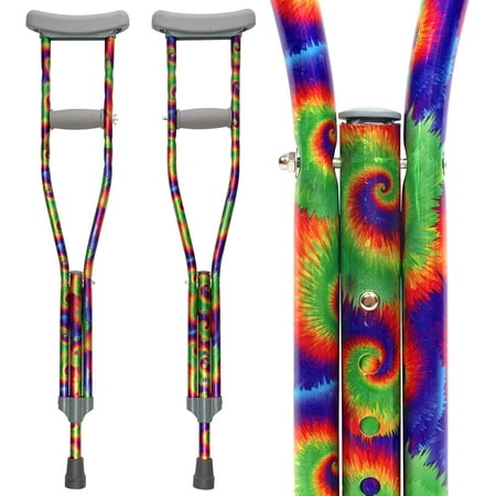 My Crutches-Fashion Tie Dye Colored Youth Junior Crutches for Kids/Teens/Adults w Adjustable Handgrip & Length, Lightweight, Durable Aluminum w Underarm Padding (Tie Dye, Heights 5'2" to 5'10")