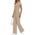 thumbnail image 3 of Sundazz 2 Piece Sets for Women Summer Lounge Set Ruched Top and Wide Leg Pants Matching Set Fashion Vacation Travel Outfits Clothes,Khaki,S, 3 of 8
