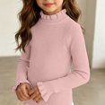 thumbnail image 6 of Girls Ribbed Mock Neck Knit Sweater Slim Fit Long Sleeve Ruffle Trim Basic thermal Top for Kids Ages 0-12 Fall Winter Layering Shirt Pink 0-3 Years, 6 of 6