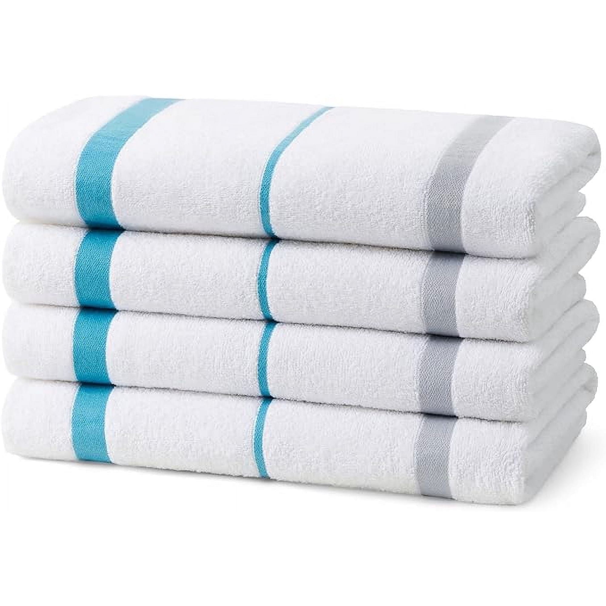 Kaufman - Terry Horizontal Sailor Stripes Beach Pool Towels - Set of 4 Pcs - 30in X 60in - 400 GSM - Luxury Hotel Towels 4-Pack (Turquoise)