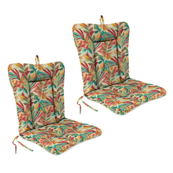 Jordan Manufacturing 38" x 21" Somap Sonoma Tan Leaves Rectangular Outdoor Wrought Iron Chair Cushion with Ties and Hanger Loop (2 Pack)