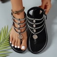 thumbnail image 6 of hoksml Women's Rhinestone Multi-Strap Flat Sandals, Elastic Ankle Strap, Boho Beach Shoes, 6 of 8