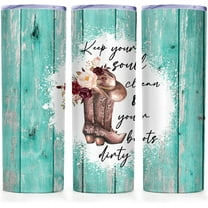 keep your soul clean and your boots dirty Skinny Tumblers with Lid 20 Oz, Cup Coffee Beth Dutton Boots Tv Show Merchandise Travel Mug,Positive Inspirational Saying,Gift for Cowgirl Cowboy