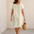 thumbnail image 5 of Women's Round Neck Ruffle Short Sleeve Mini Dress, Solid Loose Irregular High Low Hem Casual Swing Short Dress Beige M(M), 5 of 5