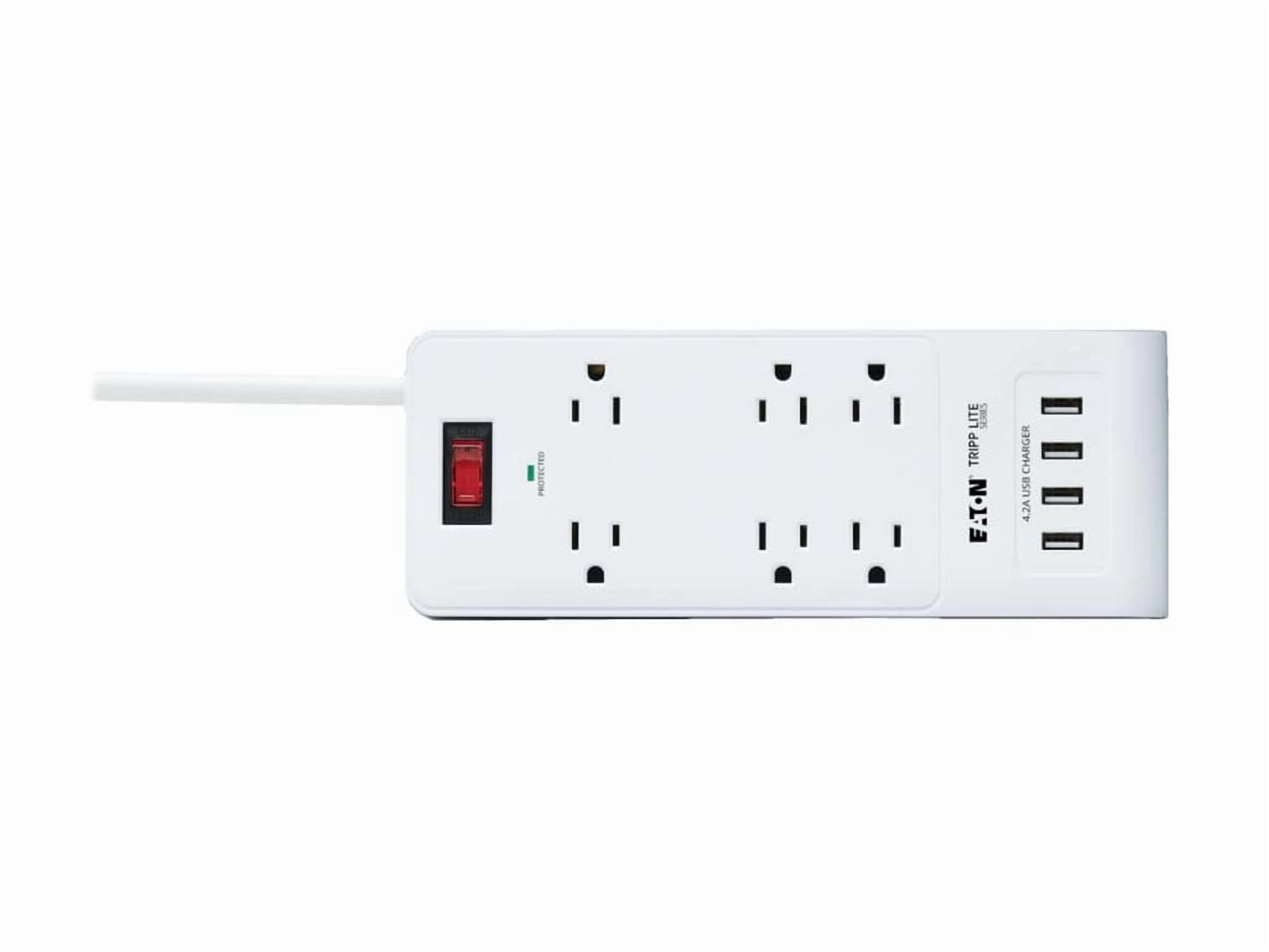 Tripp Lite 15ft 6-Outlet 4 USB Surge Protector Power Strip White TLP64USBRA15