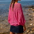 thumbnail image 4 of Kakishop Women's Short Sleeve Summer Cardigan V-Neck Button up Lightweight Hollow Out Sweater Cardigans Shrug,Hot Pink, 4 of 5