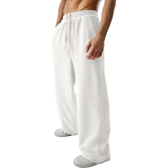 ShomPort Men's Loose Sweatpants Wide Leg Comfy Drawstring Lounge Open Bottom Activewear Long Pants