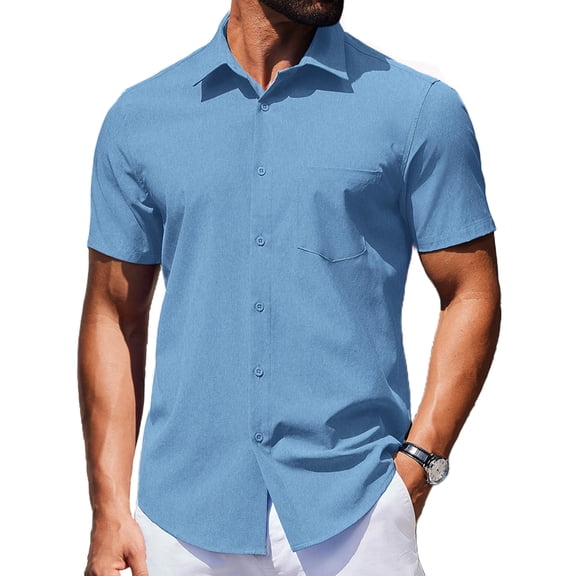 COOFANDY Mens Wrinkle Free Button Up Shirts Short Sleeve Fitted Casual Dress Shirts Summer Vacation Shirts with Pocket