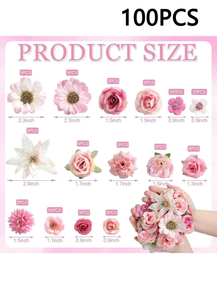 80pcs Pink Mini Artificial Flower Heads, Silk Artificial Plum Blossom Heads, Fake Peony Rose Daisy Flower Heads, For DIY Wreath,Cake,Wedding,Party,Graduation, Hat, Shoes,Vase Decor, Autumn Decoration