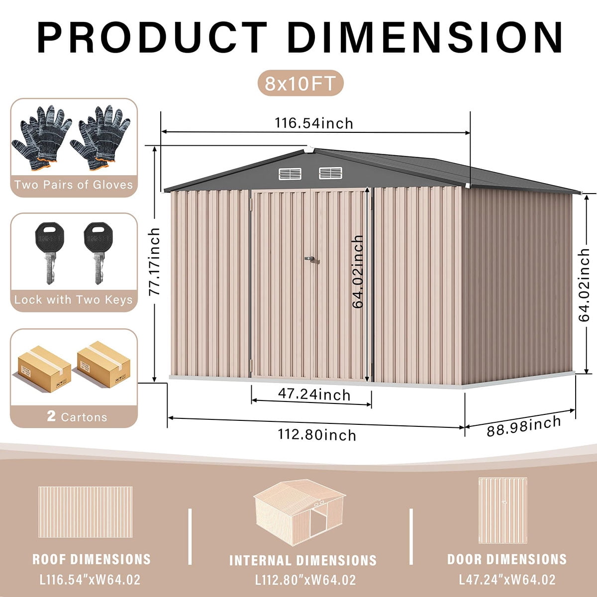 8x10 FT Metal Storage Sheds Outdoor,Metal ToolShed with Lockable Door,Metals Yard Sheds MetalGarden Shed Kit,Metals Utility Sheds Buildings with Air Vent for Backyard Garden Patio Lawn,ship in 2 boxes