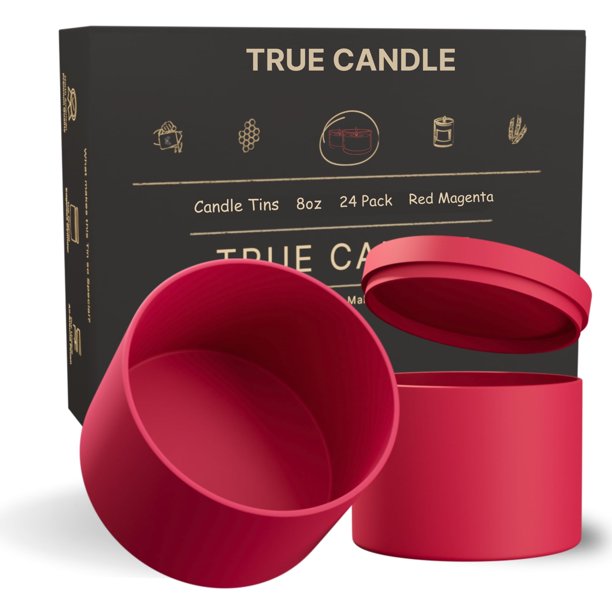 Frascos de metal negros para velas True Candle de 8 oz, paquete de 24 con tapa