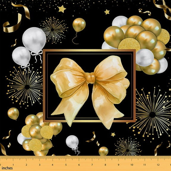 Castle Fairy Dreamy Orange Bow Knot Fabric by the Yard 1 Yard for Girls, Happy Birthday Balloon Room Decor Fabric by the Yard, Stars Fireworks Fabric for Sewing, Lightweight Room Decor