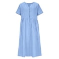 thumbnail image 4 of Xdegoge Linen Vintage Solid Color V Neck Short Sleeve Maxi Dress for Women Button Down Summer Boho Sundress Flowy A Line Long Dress with Pockets Casual Daily Vacation Wear, 4 of 7
