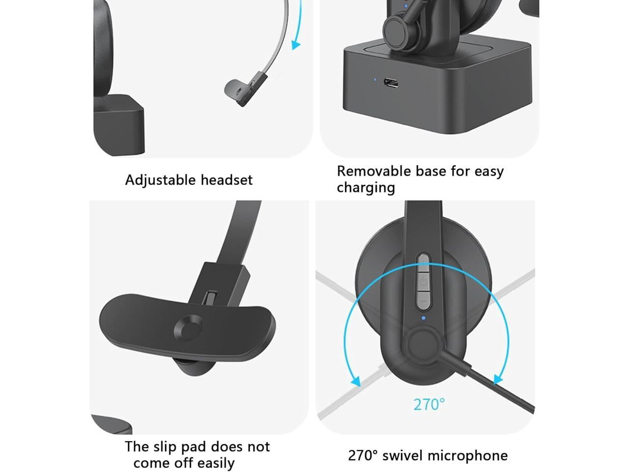 Bluetooth Headset with Microphone, Noise Cancelling Mic, On Ear Headphone Bluetooth 5.0 Over Ear Headphone for Truck Driver Office Black