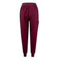 thumbnail image 4 of Women Scrubs Setst Solid Color V-Neck Short Sleeve Long Pants Nurse Uniform with Pockets Wine XL, 4 of 5