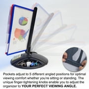 Ultimate Office AdjustaView 10-Pocket Desk Reference Organizer with Supplies Storage Base and EZ-Load Pockets to Hold 20 Sheets of Paper, Includes Fast Find Indexing Tabs (Colored Pockets)