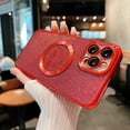 thumbnail image 4 of Magnetic Case for iPhone 12 Pro Max Compatible with Magsafe,Glitter Plating Luxury Love Heart Pattern Design,Bling Sparkle Shockproof Full Camera Cover Protection Cases for Girls Women-Red, 4 of 11