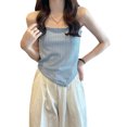 thumbnail image 1 of Top de verano para mujer, camiseta sin mangas informal con tirantes finos a cuadros, camiseta sin mangas para niñas, talla libre azul, 1 of 14