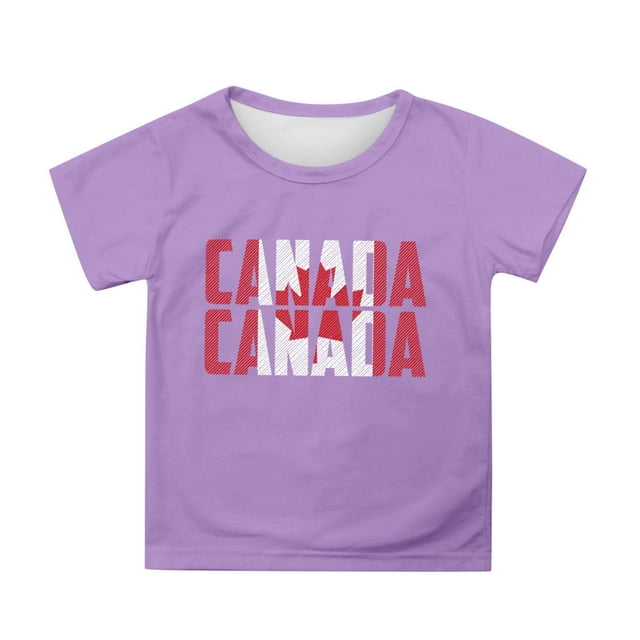 TIEVOSA T-Shirt à Manches Courtes pour Filles de la Fête du Canada, T-Shirt d'Été à Col Rond, Coupe Décontractée, Chandails de Base pour 4-5 Ans (Violet)