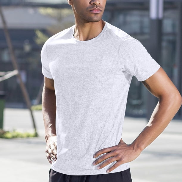 Camisa Elvqul para Hombre Playa de Compresión Gym Blanco de Color Sólido Manga Corta Cuello Redondo