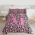 thumbnail image 2 of Manfei Girls Pink Leopard Print Full Size Comforter Sets 3-Piece, Glitter Personalized Letter M Bedding Comforter Set, Cheetah Print Monogrammed Bedding Sets, Luxury Bedroom Decor, 2 of 8