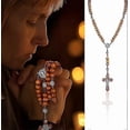 thumbnail image 4 of Olive Wood Rosary Necklace Catholic Rosary Wooden Bead Cross Handmade Rosary Wood Chain Olive Wood Cross Necklace with Flannel Bag for Men Women, 4 of 5